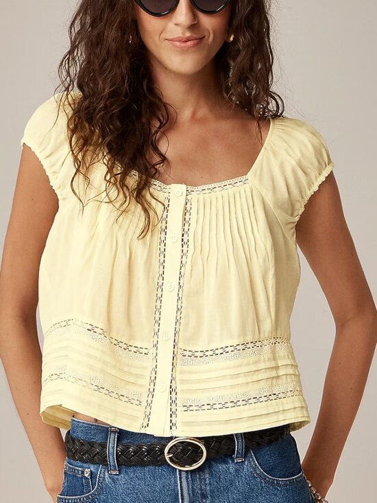 J. Crew Tops - J Crew Cap Sleeve Lace Top SMALL Yellow Boho Blouse